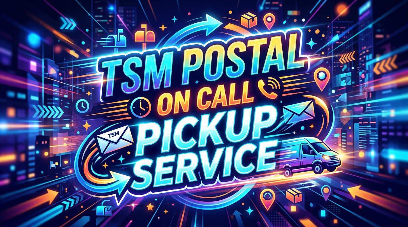 TSM Postal on call pickup service with van and communication icons
